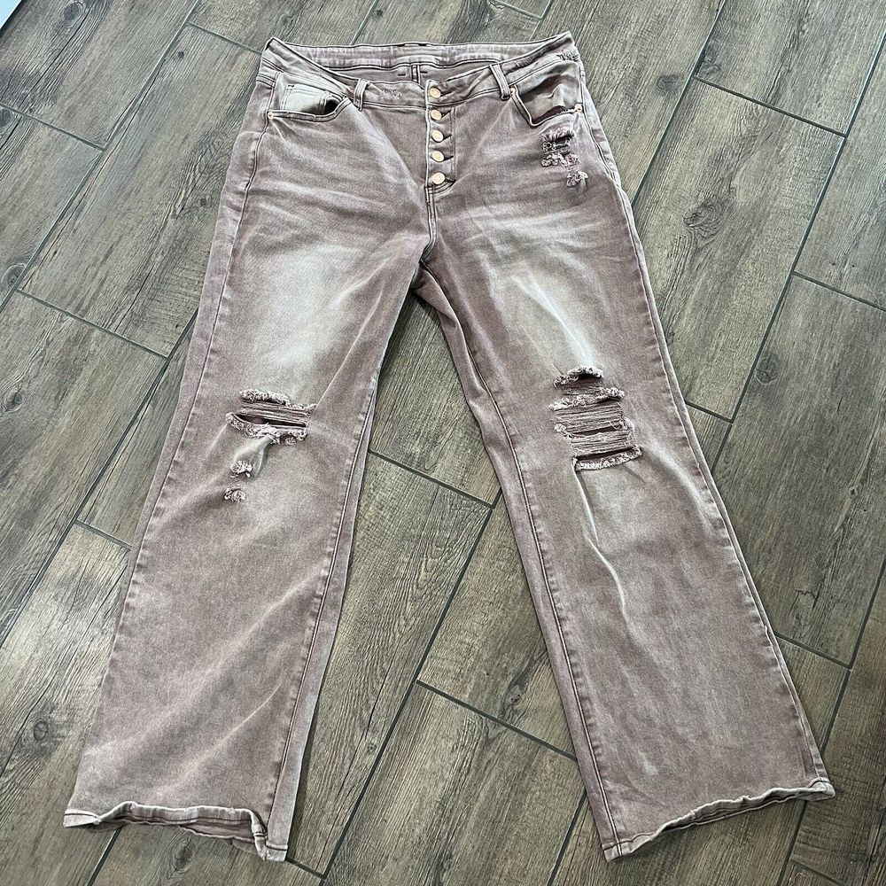 Unbranded Jeans Women 34x31 Brown Fade Wide Leg Button Fly Distressed